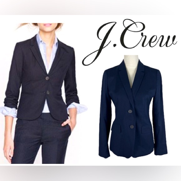 J. Crew Navy Blue Pinstripe Lightweight Wool Blazer Two Button Front Size 8 - Picture 2 of 15